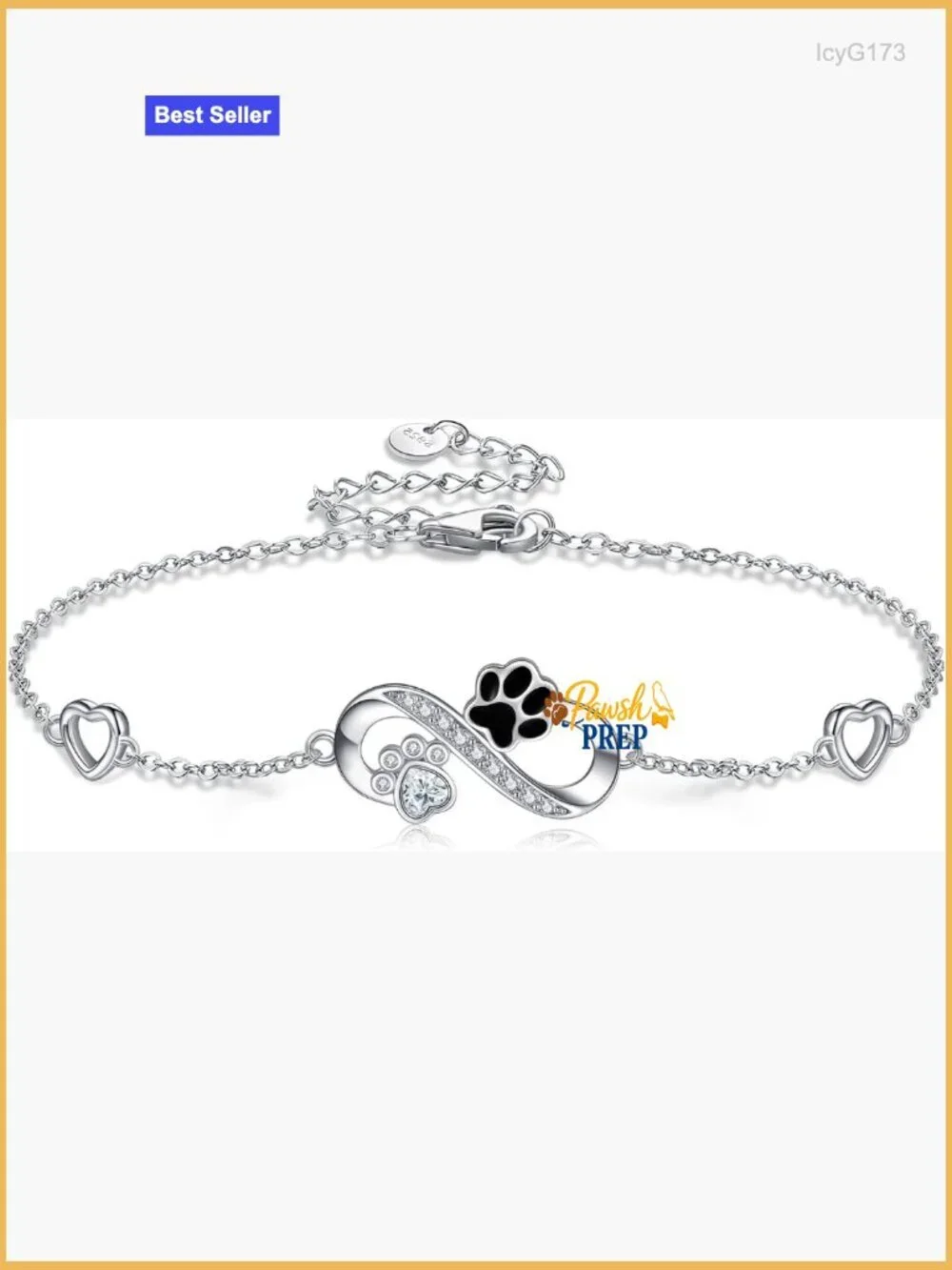 925 Sterling Silver Link Bracelet with Paw Print Charms Adjustable Chain